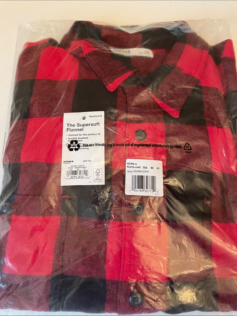 Sonoma Red and Black Buffalo Plaid Button-Down Flannel Shirt